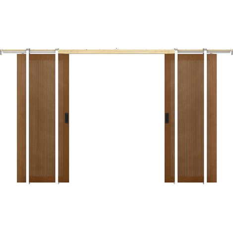 Porte coulissante double avec système à galandage en MDF et bois - naturel foncé - 2 x H205 x L93 cm - SANDORA