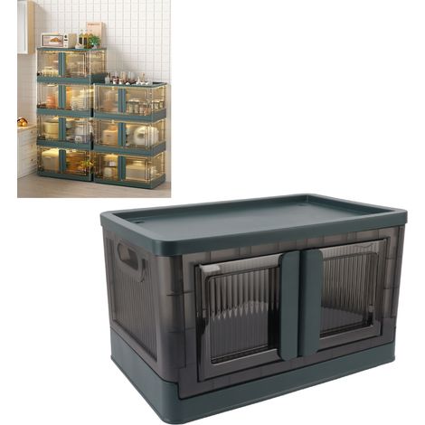 Coffre de rangement transparent 32L - Organisateur de placard avec portes et couvercle amovible - PP résistant, roulettes, capacité 110 lb, couleur vert foncé (1/5)