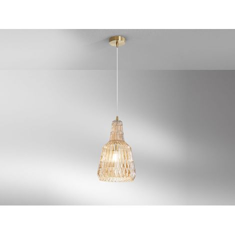 LED Hängelampe einflammig, Kristallglas Amber facettiert, Ø 23cm