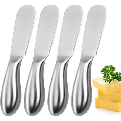 4-Piece Butter Knife Set - Stainless Steel Cheese and Butter Knife Set - Deli Kitchen Utensils - Cheese Knife - Suitable for cheese, cold butter, jam, pastries - Stainless Steel - Silver - 13.5 cm (1/5)
