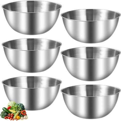 Lot de 6 bols en acier inoxydable de 1,2 l - Grande capacité de 19 cm - Saladiers avec marques de mesure, bols en acier inoxydable pour saladier - Bol de service - Bol à collation - Bol à (1/5)