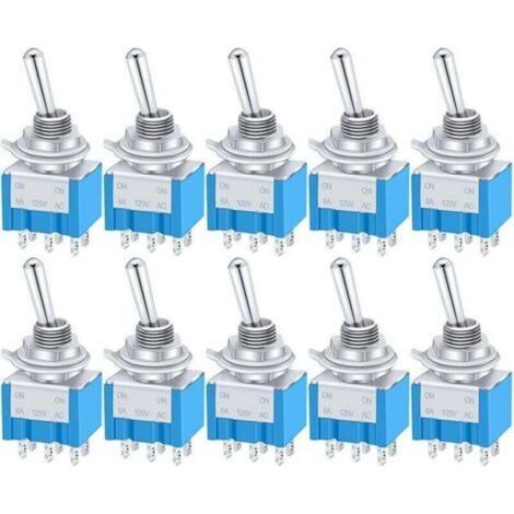 Lot de 10 mini interrupteurs à bascule en métal, marche/arrêt/marche, 6 bornes, 3 positions, DPDT, AC 125 V, 6 A, pour voiture, camion, bateau, MTS-203 (1/5)