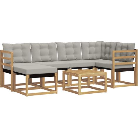 Outdoor Sofa Set with Cushion 7 pcs White and Light Grey vidaXL