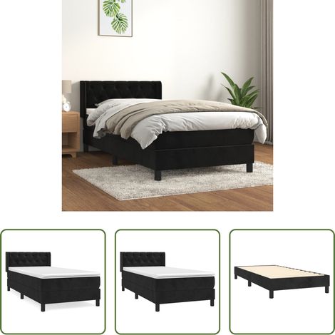 vidaXL Sommier à lattes de lit et matelas Noir 80x200 cm Velours (1/5)