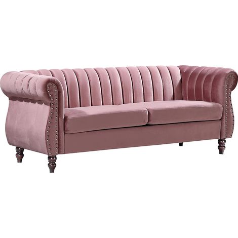 Divano Chesterfield 3 posti in Velluto Rosa antico - TRUMBO (1/2)