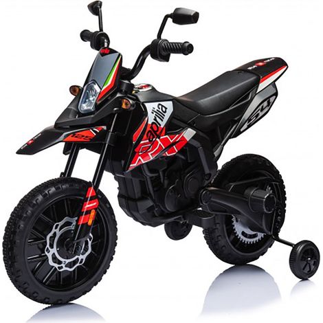 Moto Elettrica per Bambini Aprilia RX-125 Small 12V Cross Sedili In Pelle Luci Led Bluetooth Sospensioni a Molla Rosso (1/5)