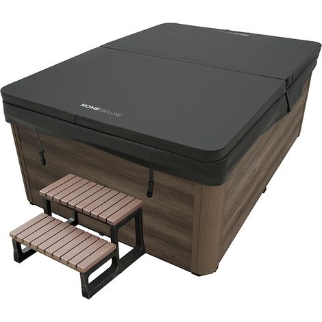 Home Deluxe - Idromassaggio da esterno con gradini e copertura termica MARMO BIANCO - 210 x 160 cm per 3 persone Caratteristiche: Con gradini e copertura termica (1/5)
