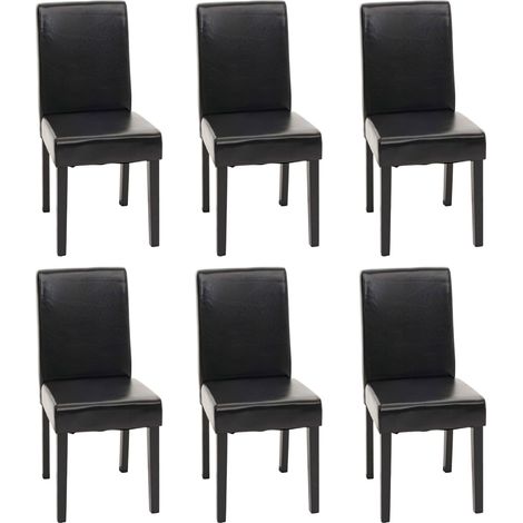 6er-Set Esszimmerstuhl Stuhl Küchenstuhl Littau, Leder schwarz, dunkle Beine