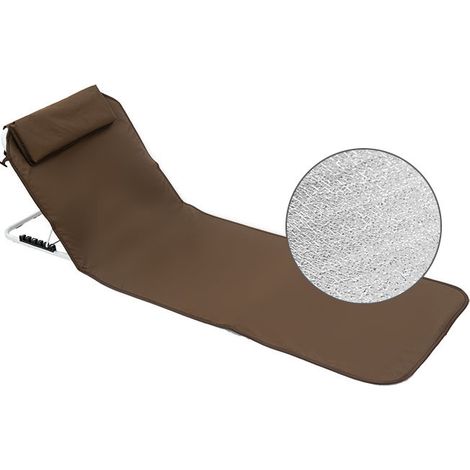 MINKUROW 1 Pz Lettino Prendisole Tappetino da Spiaggia con Schienale Reclinabile con Poggiatesta Borsa per Il Trasporto Acciaio Poliestere + EPE Foglio di Alluminio 160 x 54 cm Caffè (1/5)