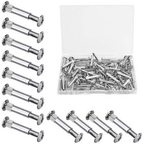 60 PCS M4 Vis Assemblage Meuble Vis de Connexion avec Boulon Vis de Raccordement en Fer Nickelé Vis de Connecteur de Meuble pour Bois de 31 à 40 mm d'Épaisseur, Armoire, Porte, Lit(Argent) (1/4)