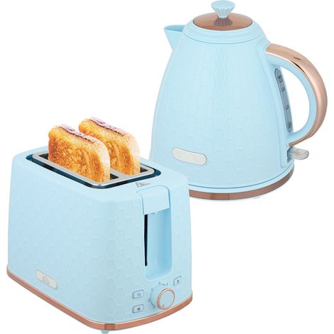 1.7L 3000W Fast Boil Kettle & 2 Slice Toaster Set, Kettle and Toaster Set with Auto Shut Off, Browning Controls, Light Blue