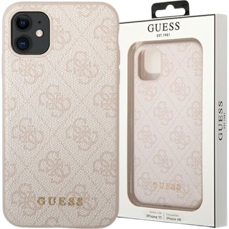 Guess GUHCN61G4GFPI iPhone 11 / Xr 6,1" pink/pink Hartschalenetui 4G Metall Gold Logo (1/5)