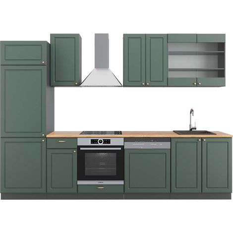 Cuisine Fame-Line, Vert et or campagne/anthracite, 300 cm , PT Chêne, Vicco