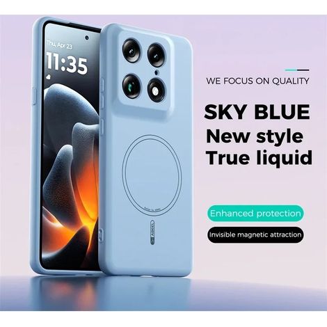 Étui de protection magnétique en silicone liquide (bleu ciel, Motorola Edge 70 Pro), compatible MagSafe, résistant aux chocs. (1/5)