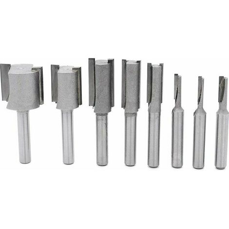 Coffret de fraises pour défonceuse et affleureuse 8Pcs 1/4" Tige droites/Dado Router Bit Set, Fraises Droites Dado Set Fraise à Bois Routeur à Coupe Droite Flush Trim Pattern Router (1/5)