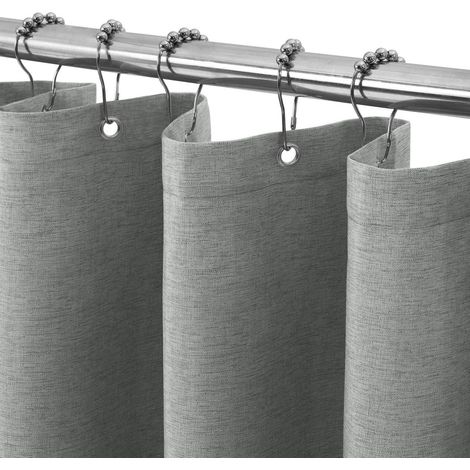 Leinen Duschvorhang mit Metallringen 92x182cm Grau wasserdicht & schwer (1/5)