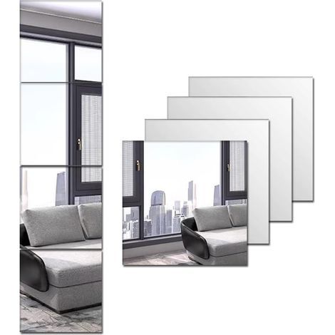 Lot de 4 miroirs muraux en acrylique 35 x 35 cm – Auto-adhésifs et incassables – Installation facile sur murs lisses – Décoration intérieure (1/4)