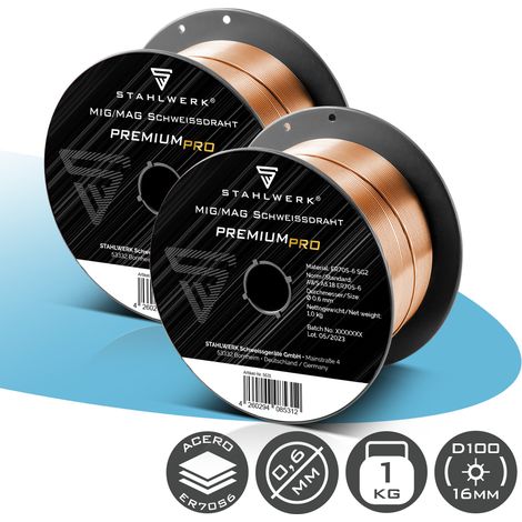 STAHLWERK Schweißdraht MIG MAG ER70S-6 SG2 Ø 0,6 mm S100/D100 2er-Set