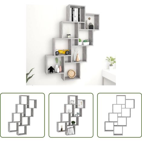 Rangement intérieur - Étagère murale cube Gris béton 90x15x119 cm Bois d’ingénierie (1/5)