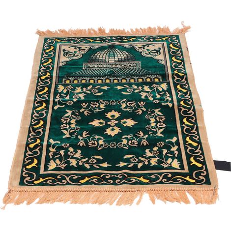 Tapis de prière musulman portable en fibre de polypropylène, motif floral raffiné, style ethnique (110 x 70 cm / 43,3 x 27,6 pouces), vert (1/5)