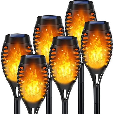 Lampes solaires d'extérieur (lot de 6, lumière chaude) – Effet de flamme vacillante réaliste, lampes solaires de jardin étanches, adaptées à la décoration extérieure. (1/5)