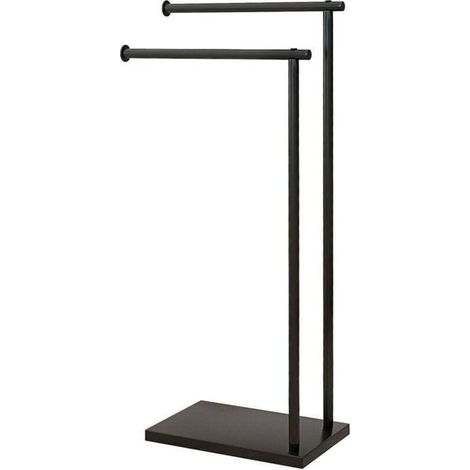 Porte-serviette Porte-serviettes sur pied en acier avec 2 barres support pour serviette 35,5l x 20P x 78H cm - noir (1/4)
