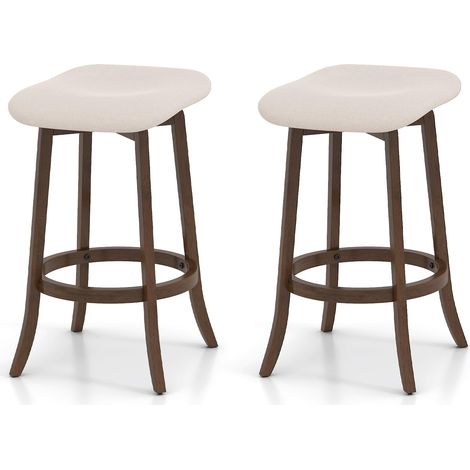 COSTWAY Set di 2 Sgabelli da Bar Girevoli, Sgabelli da Bar senza Schienale di 74 cm con Sedili Imbottiti e Gambe in Legno Massello, Sedie per Isola Cucina con Poggiapiedi per Sala da Pranzo (1/5)