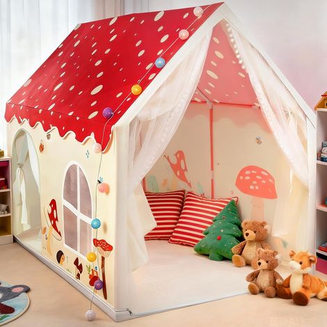 Tente de Jeu Enfants 160×105×128cm Maison de Jeux pour 4 à 6 Enfants Cabane Enfant Interieur avec Lumière LED Tapis de Sol pour Intérieur Extérieur Cadeau pour Garçons Filles pour Tout-Petits (1/5)
