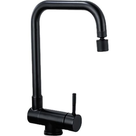 Mitigeur de cuisine rabattable noir – Bec pivotant 360° – 2 jets anti éclaboussure – Corps en laiton durable – Pour évier sous fenêtre (1/5)