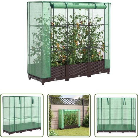 Gewächshaus -  Hochbeet mit Gewächshaus-Aufsatz Rattan-Optik 120x40x123 cm (1/5)