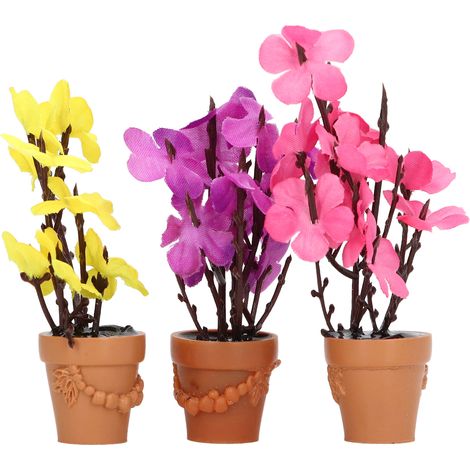 Lot de 3 pots de fleurs miniatures décoratifs en résine multicolore à l'échelle 1:12, pour maison de poupée. Accessoires pour maison de poupée. (1/5)