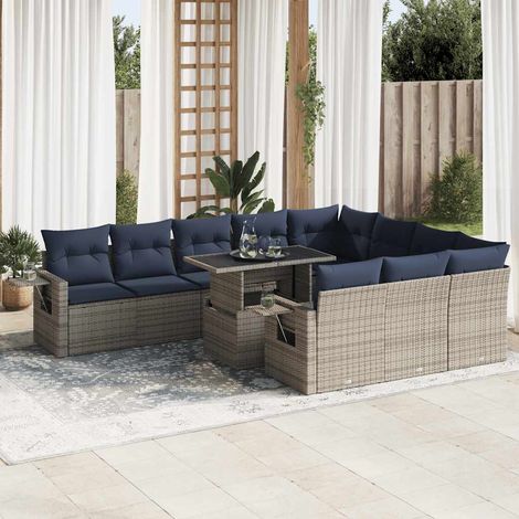 Set sofás jardín y cojines 11 pzas ratán sintético acacia gris vidaXL (1/5)