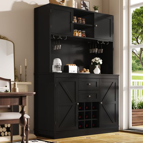 MEUBLIV Armoire haute de cuisine 120x40x188 cm noire – rangement 4 portes (1/5)