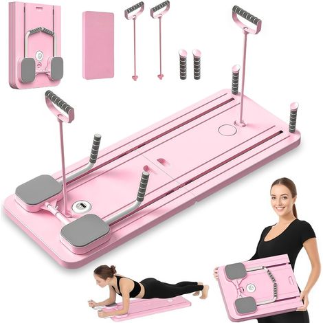 Pilates Board, 5 en 1 Pilates Reformer avec Roue Abdominale à Rebondissement Automatique et Minuterie, AB Roller Machine Pliable Multifonctionnel pour la Maison et la Salle de Sport (1/5)