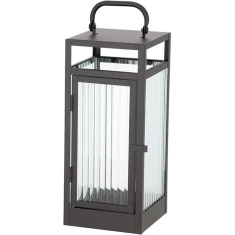 Lanterne Verre Strié S - Noir - 13,8 x 13,2 x H 35,6 cm - Livraison gratuite (1/4)