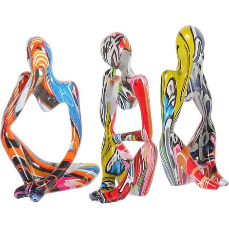 Sculptures Abstraites Penseur en Résine Épaisse, Lot de 3 Pièces, Décoration Moderne pour Salon et Bureau, Figurines Artistiques Minimalistes Couleur Sable, Ornement de Table (1/5)