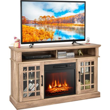 COSTWAY Fireplace TV Stand for TVs up to 55 Inches 2000W Electric Fireplace Insert (1/4)