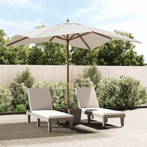 Parasol de jardin carré 300x300 cm – Mât en bois dur et bambou stratifié, toile polyester sable anti-UV – Système double poulie, 8 baleines, aération (1/5)