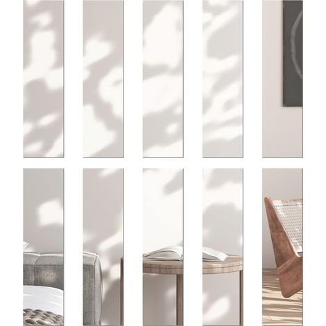 JSSEVN - 10 Self-Adhesive Acrylic Mirror Strips 20x5 cm x 1 mm Frameless HD for Indoor Wall Decoration, Safe and Lightweight (1/5)