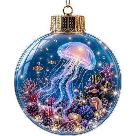 Boule de Noël en cristal sur le thème de l'océan, décoration pour sapin de Noël, boule de cristal lumineuse, cadeau de Noël, modèle O avec lumières. (1/5)