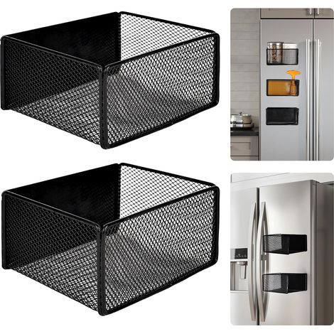 Magnetisches Regal, 2er-Set, für Kühlschrank, Obst, platzsparender Organizer, Gewürzregal, Wandmontage, schwarz (1/5)