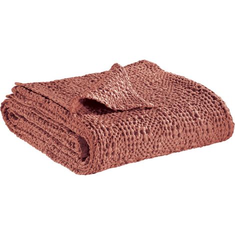 Jeté de Lit et Canapé en Coton Stonewashed Nid d'Abeille Blush 180 x 260 cm - PANGIVO (1/3)