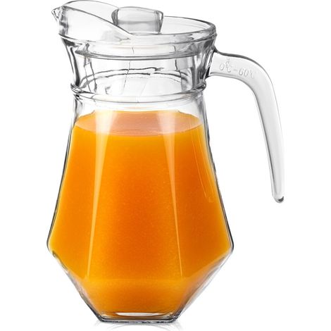 Glaskrug für Getränke, Wasser, Saft, Limonade, mit Deckel, 1,2 l (1/3)