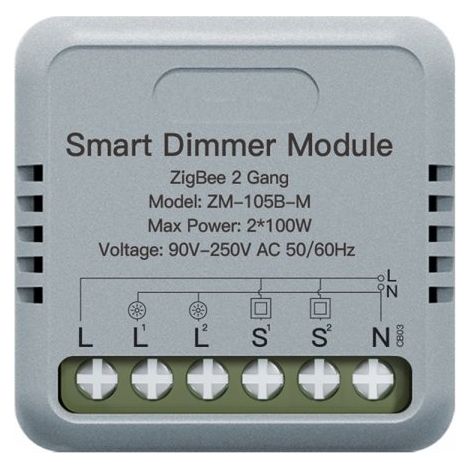 Mini Triac Dimmer ZigBee 3.0, 2 Canali 1A, TUYA, Smart Life, AC 90-250V 50/60HZ 2X100W 40X40X18mm IP20