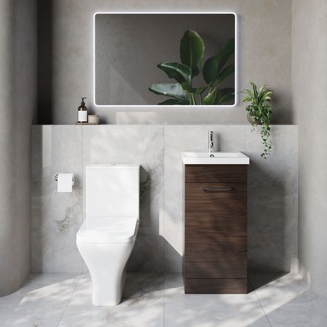 Napoli 390 Brown Oak 400mm Single Door Vanity Unit and Kingston Toilet Suite with Glide Basin - 400mm - Chrome 160mm Handle