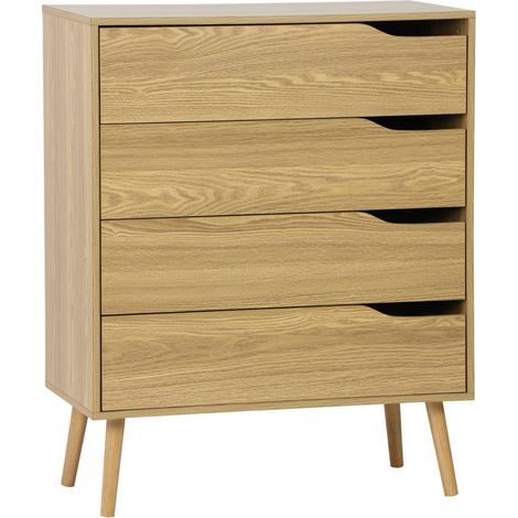 4-drawer chest with walnut wood effect Ash effect 80x40x99 cm - Nepal