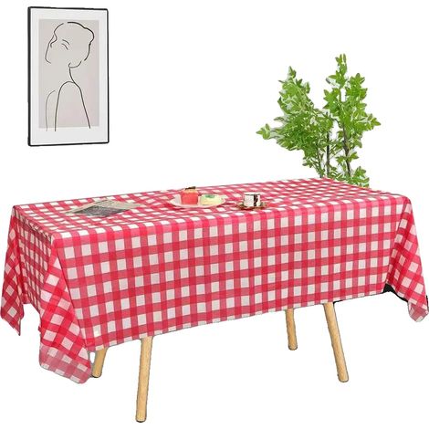 Nappes, PVC jetables, design à carreaux moderne, 2pcs-d, Rouge (1/2)