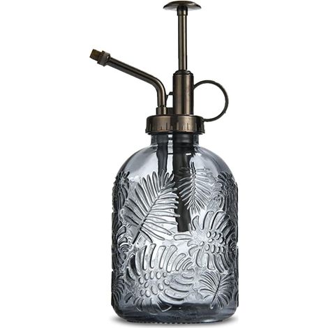 Botella rociadora de vidrio para regar plantas, 360 ml, estilo retro, con bomba superior, rociador de una mano para plantas de jardinería, patio, limpieza, alcohol, gris, 2 piezas (1/5)