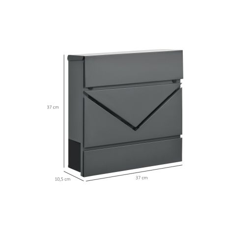Boîte aux lettres grise en acier avec couvercle, serrure et 2 trous d évacuation pour entrée, portail et jardin (1/5)