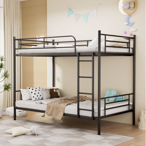 Lit superposé enfant 90x190 cm en métal noir, gain de place pour chambre FloraGrace (1/5)